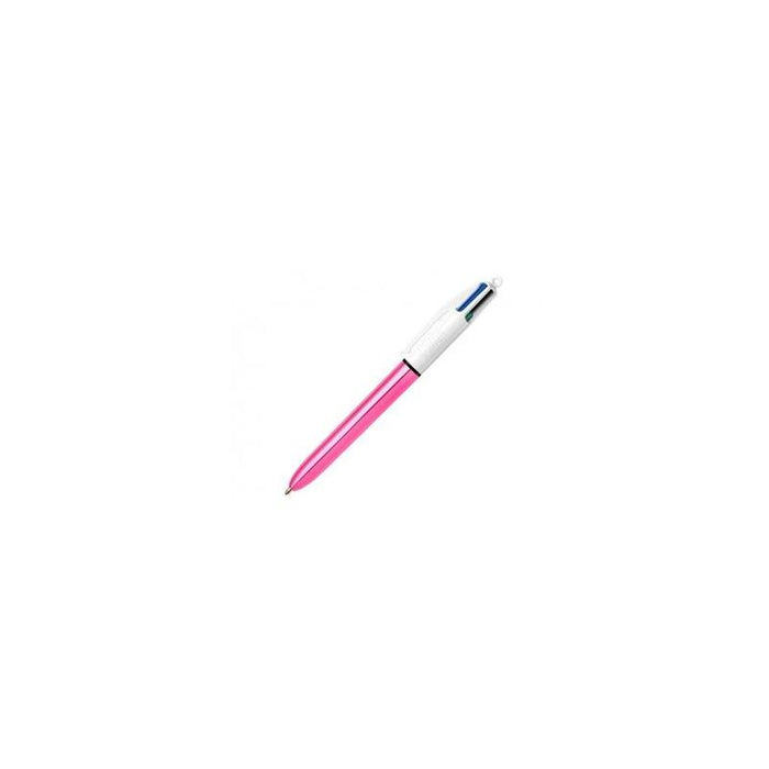 Pack De 12 Unidades Bic 4 Colours Shine Boligrafo De Bola Retractil - Punta De 1mm - Trazo De 0.4mm - Tinta Con Base De Aceite - Cuerpo Rosa Metalizado/Blanco - 4 Colores