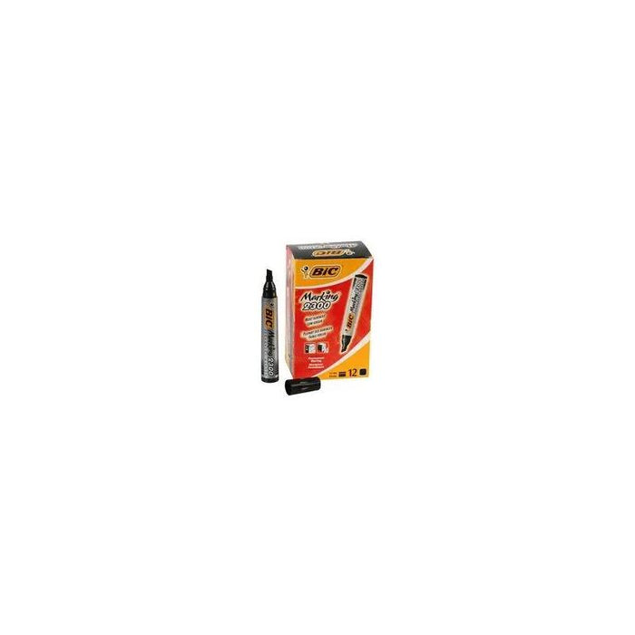 Pack De 12 Unidades Bic Marking 2300 Rotulador Permanente - Punta Biselada - Trazo 3,1 - 5,3mm - Tinta Con Base De Alcohol - Secado Rapido - Color Negro