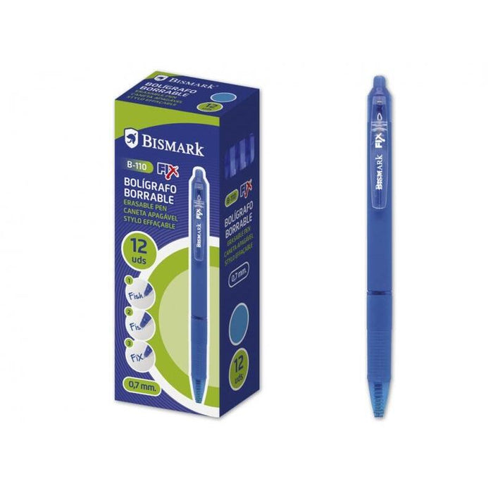 Pack De 12 Unidades Bismark Boligrafo Borrable Con Clip - Punta De 0.7 Mm - Azul