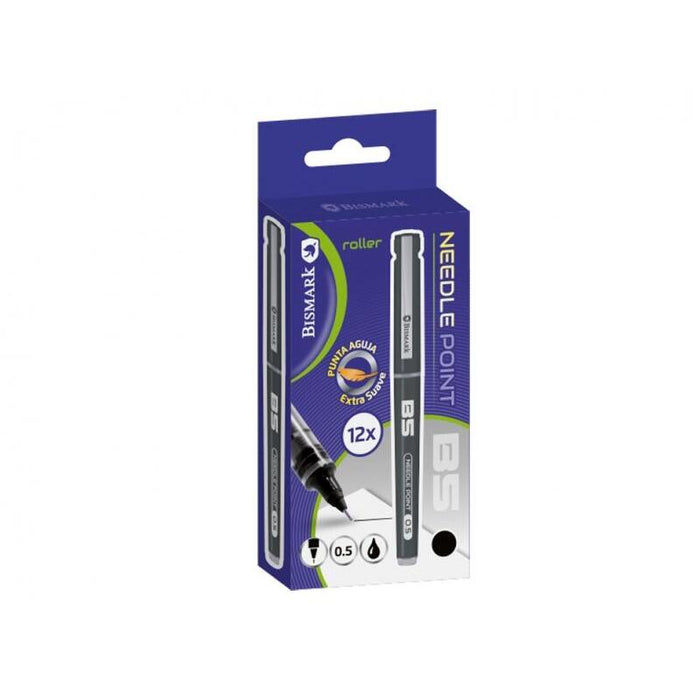 Pack De 12 Unidades Bismark Boligrafo Tinta Liquida Punta Aguja - Escritura Suave - Alta Precision - Negro