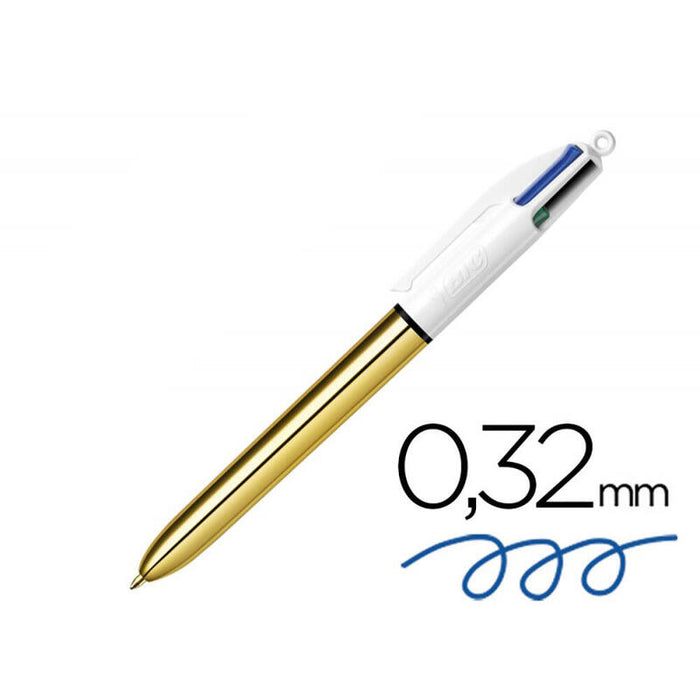 Pack De 12 Unidades - Boligrafo 4 Colores Punta De 1 Mm Cuerpo Dorado