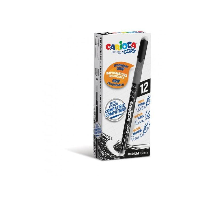 Pack De 12 Unidades Carioca Oops Boligrafos Borrables - Tinta Negra Termo Sensible - Empuñadura Ergonomica Triangular -