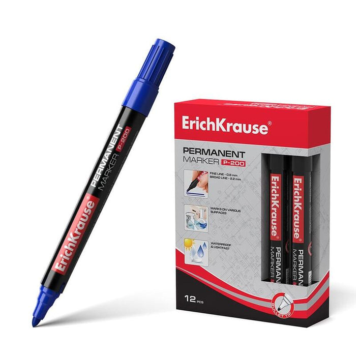 Pack De 12 Unidades Erichkrause Marcador Permanente P-200 - Punta En Forma De Bala - Resistente Al Agua Y A Los Rayos