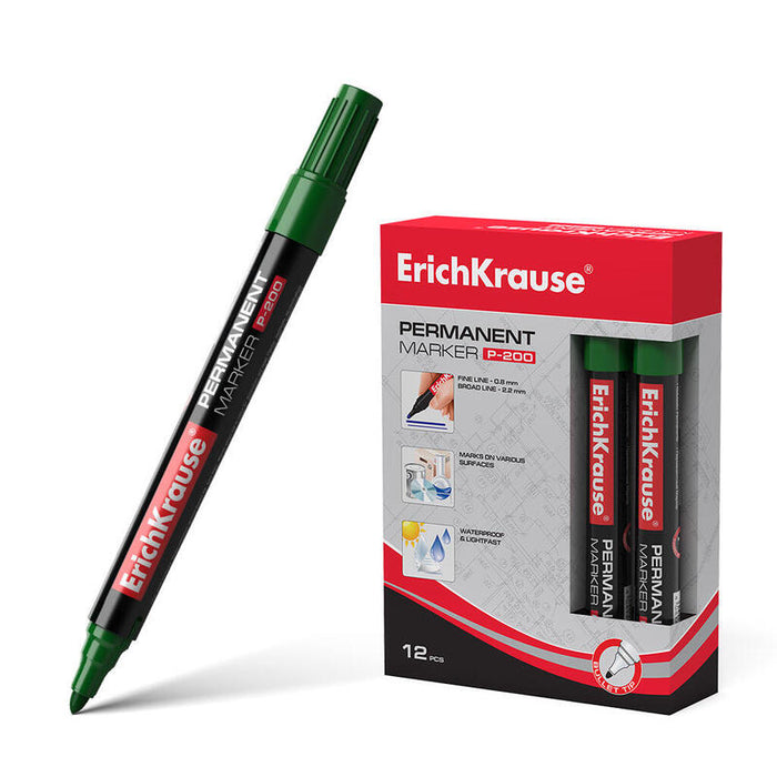 Pack De 12 Unidades Erichkrause Marcador Permanente P-200 - Punta En Forma De Bala - Resistente Al Agua Y A Los Rayos