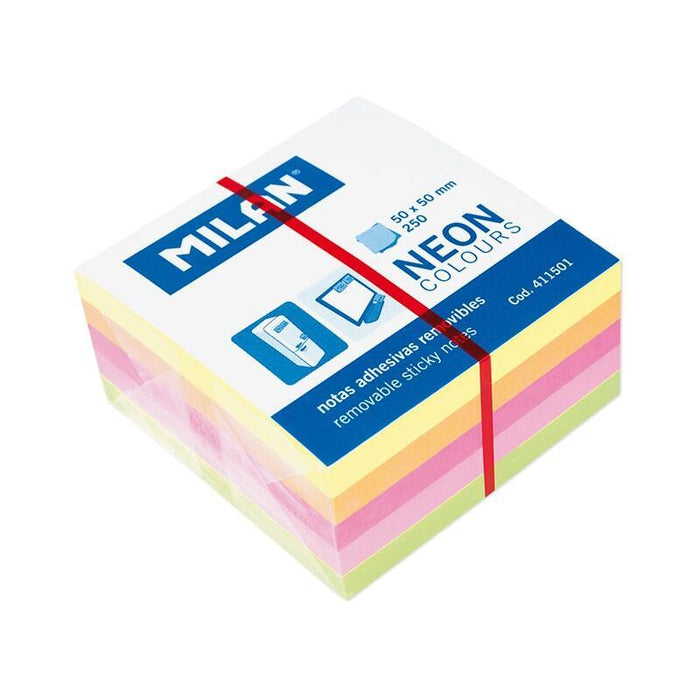 Pack De 12 Unidades Milan Bloc De 250 Notas Adhesivas Neon Mini - Removibles - Medidas 50mm X 50mm - Colores Surtidos