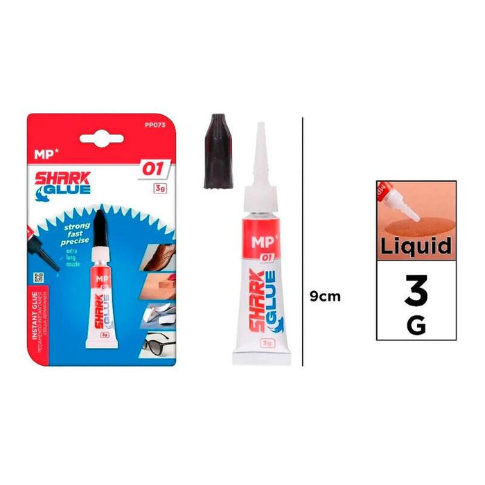 Pack De 12 Unidades - Pegamento Cianocrilato Instantáneo Shark Glue 01, 3 G, Blister