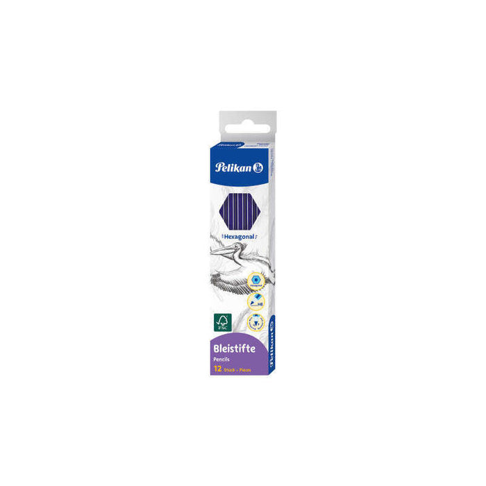 Pack De 12 Unidades Pelikan Lapiz Hexagonal De Madera Hb - Punta De Grafito - Mina Resistente