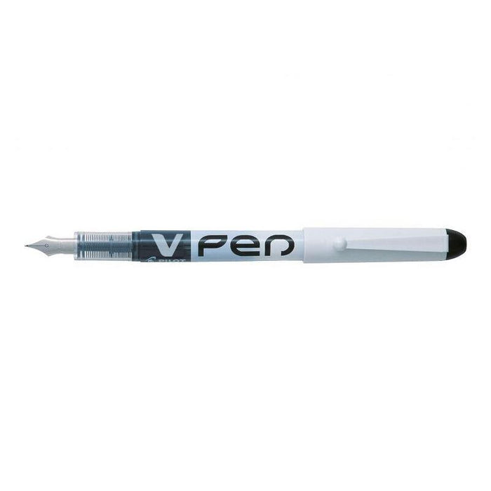 Pack De 12 Unidades Pilot Pluma Estilografica V-Pen - Desechable - Tinta Liquida Borrable - Punta De Acero - Trazo De 0.5mm - Color Negro