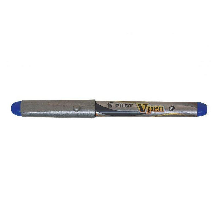 Pack De 12 Unidades Pilot Pluma Estilografica V-Pen Silver - Desechable - Tinta Liquida - Punta De Acero - Trazo De 0.5mm - Color Azul