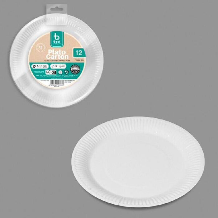 Pack De 12 Unidades - Platos De Cartón Redondos De Postre Blancos Ø18 Cm, 12 Uds