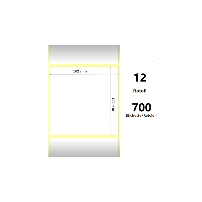 Pack De 12 Unidades White 102x102mm 700 Et/Rotolo Z-1000d 4x4x1 Core 12 Rolls Ze880191-101d