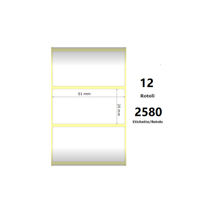 Pack De 12 Unidades White 51x25mm 2580 Et/Rotolo Z-2000d 2x1x1 Core 12 Rolls