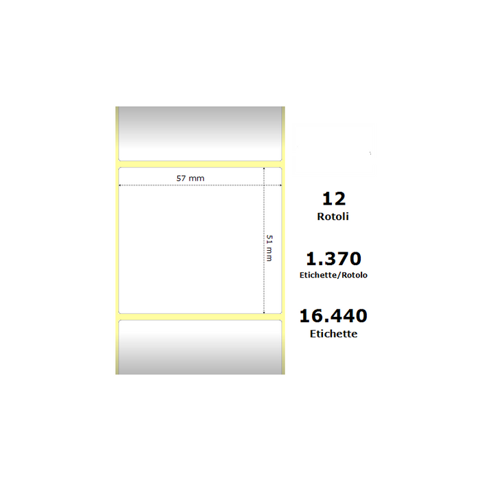 Pack De 12 Unidades White 57x51mm 1370 Et/Rotolo Z-2000d 2.2x2x1 Core Circonferenza 111mm 12 Rolls Ze800262-205