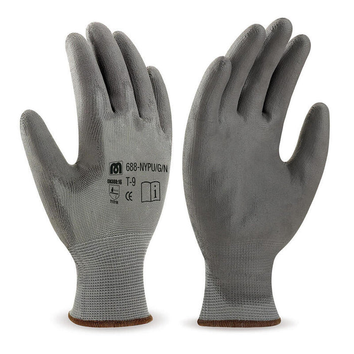 Pack De 120 Unidades - Guante Poliéster Con Recubrimiento De Poliuretano Gris En388, T-09