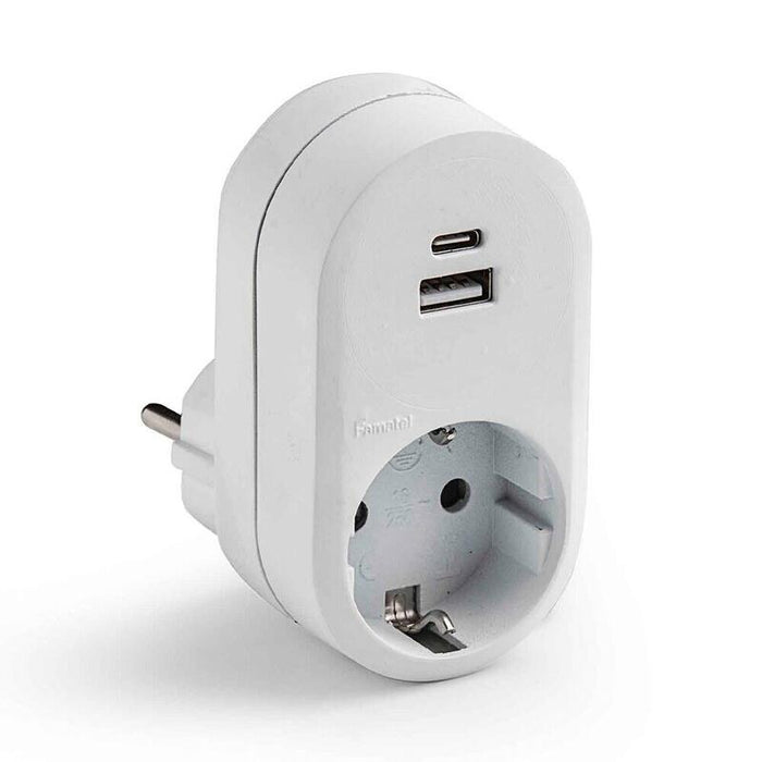 Pack De 2 Unidades - Adaptador 1 Toma 2p+T Schuko Con 2 Usb (A + C) Ip20 Blanco