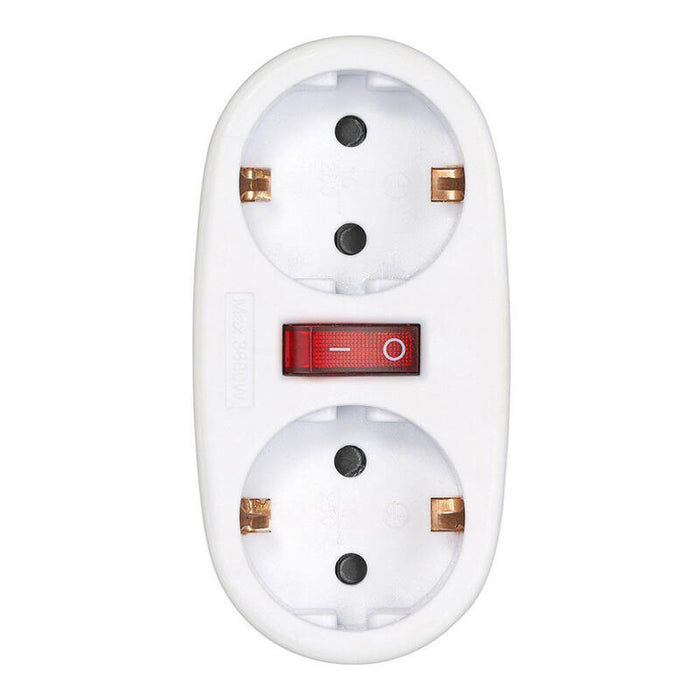 Pack De 2 Unidades - Adaptador 2 Tomas Schuko Frontal Con Interruptor, 16 A 250 V~, Blanco