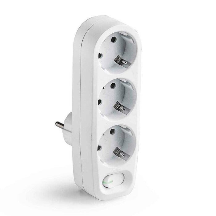 Pack De 2 Unidades - Adaptador 3 Tomas 2p+T Schuko Con Interruptor Ip20 Blanco