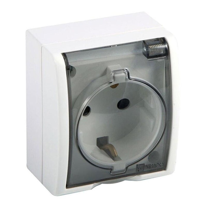 Pack De 2 Unidades - Base Superficie, Schuko 2p+T, 16a 250v~, Ip54, Serie Aquarius, Blanco Con Tapa Transparente, Blister