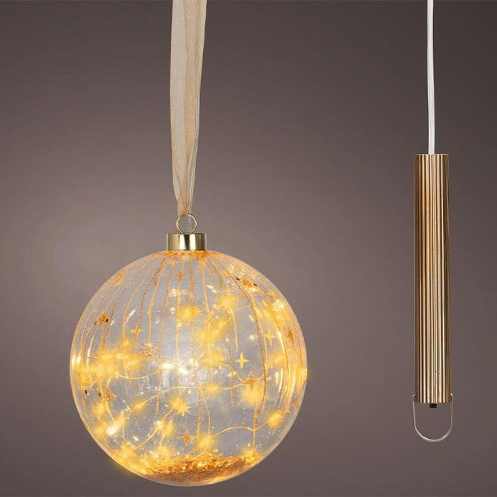 Pack De 2 Unidades - Bola Micro Led Luz Cálida, Uso Interior, 30 Leds, A Pilas, Ø14 Cm, Transparente Con Detalles Dorados