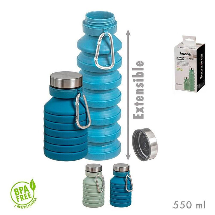 Pack De 2 Unidades - Botella Plegable Y Extensible Con Mosquetón 2 Colores Surtidos, 550 Ml