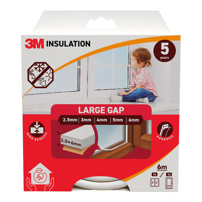 Pack De 2 Unidades - Burlete De Aislamiento Clásico Para Huecos Grandes De 2,5 - 6 Mm, Blanco, 6 M