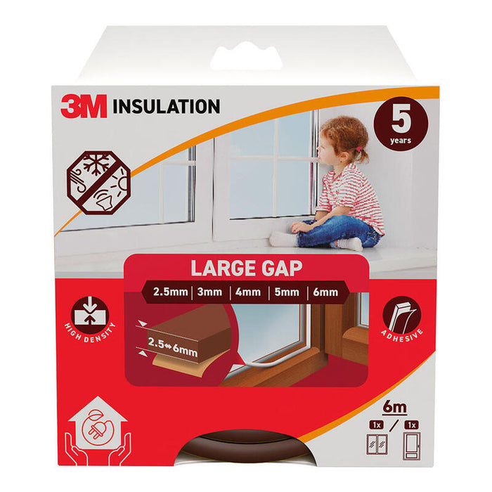 Pack De 2 Unidades - Burlete De Aislamiento Clásico Para Huecos Grandes De 2,5 - 6 Mm, Marrón, 6 M