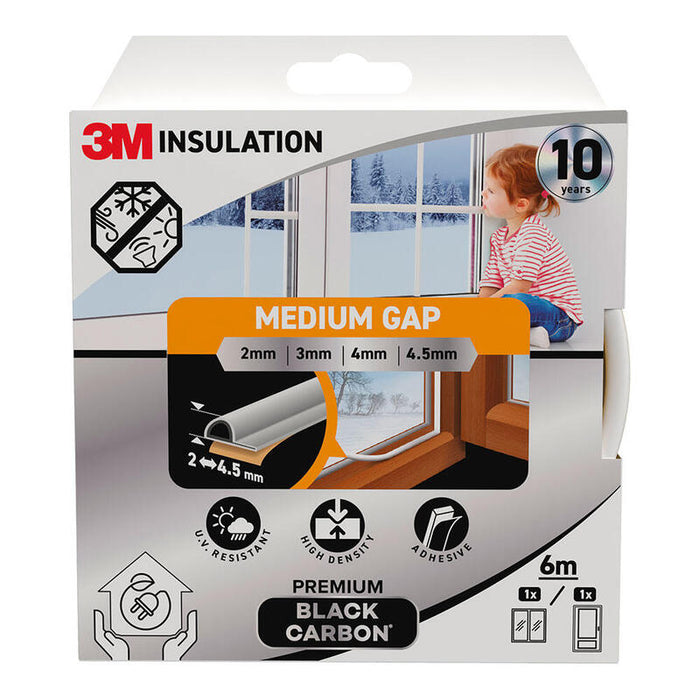 Pack De 2 Unidades - Burlete De Aislamiento Premium Para Huecos Medianos De 2 - 4,5 Mm, Blanco, 6 M