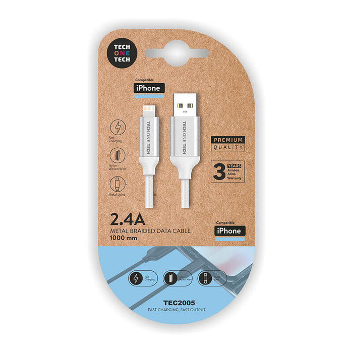 Pack De 2 Unidades - Cable Nylon Usb-A A Lightning 1m Blanco