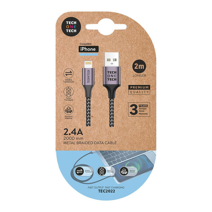 Pack De 2 Unidades - Cable Nylon Usb-A A Lightning 2 M Gris