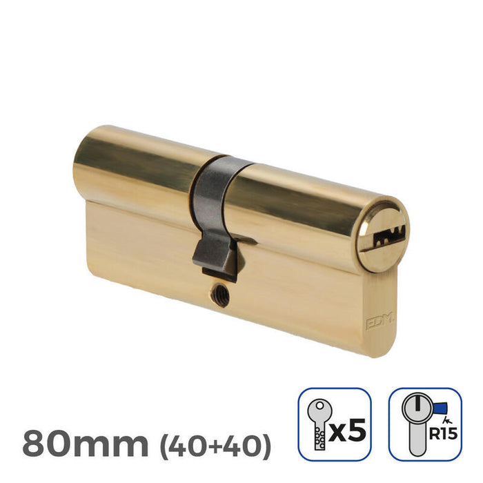 Pack De 2 Unidades - Cilindro Latón 80 Mm (40+40 Mm) Leva Larga R15 Con 5 Llaves De Seguridad Incluidas