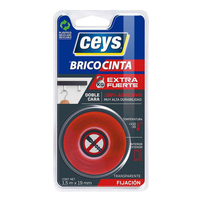 Pack De 2 Unidades - Cinta Doble Cara Extra Fuerte Transparente 19 Mm X 1,5 M
