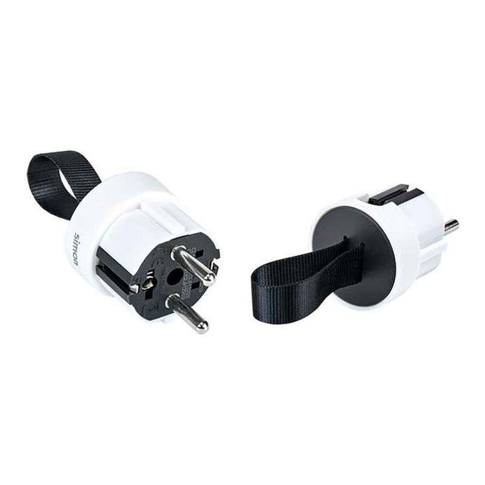 Pack De 2 Unidades - Clavija Extraplana 2p+Tt Schuko Salida Lateral 16 A 250 V~ Facil Extraccion, Blanca