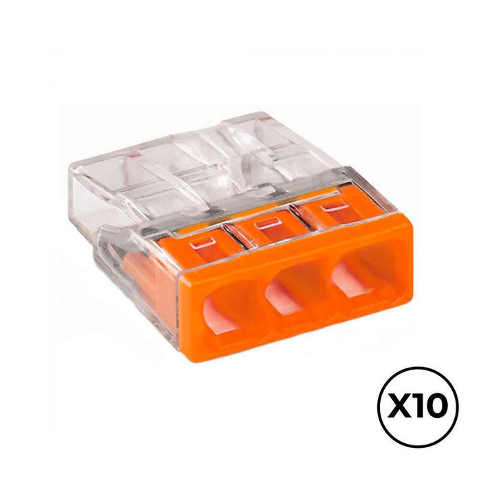 Pack De 2 Unidades - Conector Rápido 3 Vias, Ø Máximo 2,5 Mm², Transparente / Naranja, 10 Uds