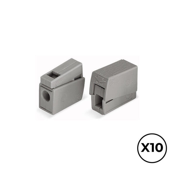 Pack De 2 Unidades - Conector Rápido En Linea Presilla 2 Vias, 1 Rígido + 1 Rígido, Semirígido O Flexible; Ø Máximo 2,5 Mm², Gris, 10 Uds