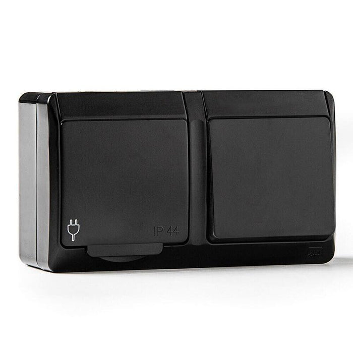 Pack De 2 Unidades - Conmutador + Base Estanca, Ip44 16 A 250 V, Negro