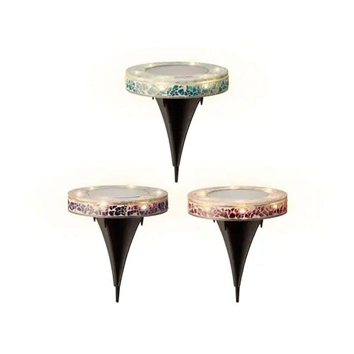 Pack De 2 Unidades - Estaca Solar Redonda De Cristal Mosaico, 6 Leds, 7 Im, Ø11,5 X 13 Cm, Colores Surtidos