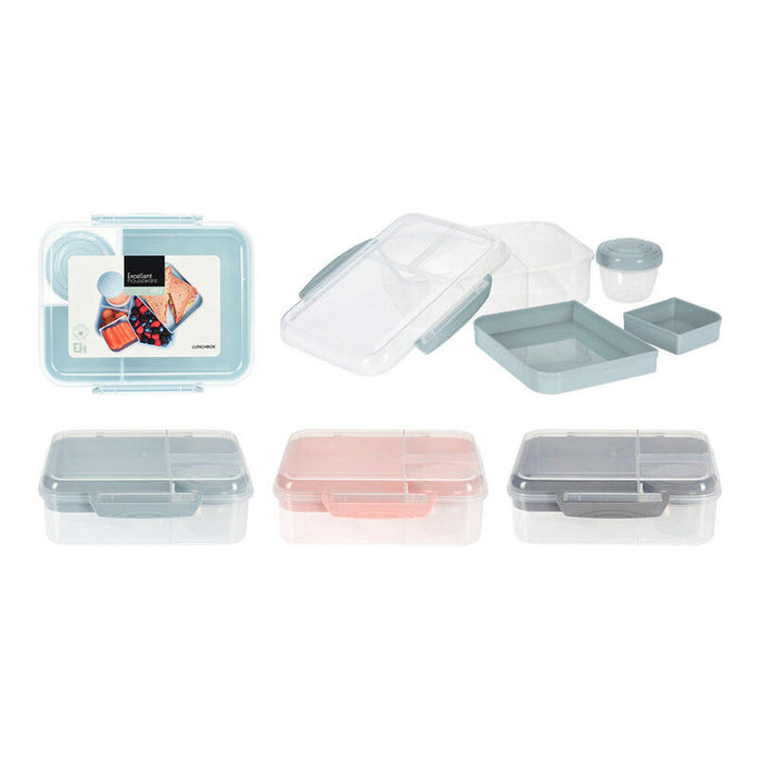 Pack De 2 Unidades - Fiambrera + Dos Bandejas + Bote Salsas Colores Surtidos 215 X 170 X 60 Mm