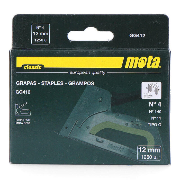 Pack De 2 Unidades - Grapas Nº 4 De 12mm 1000 Unid. Espesor 1,2mm Gg412 Mota