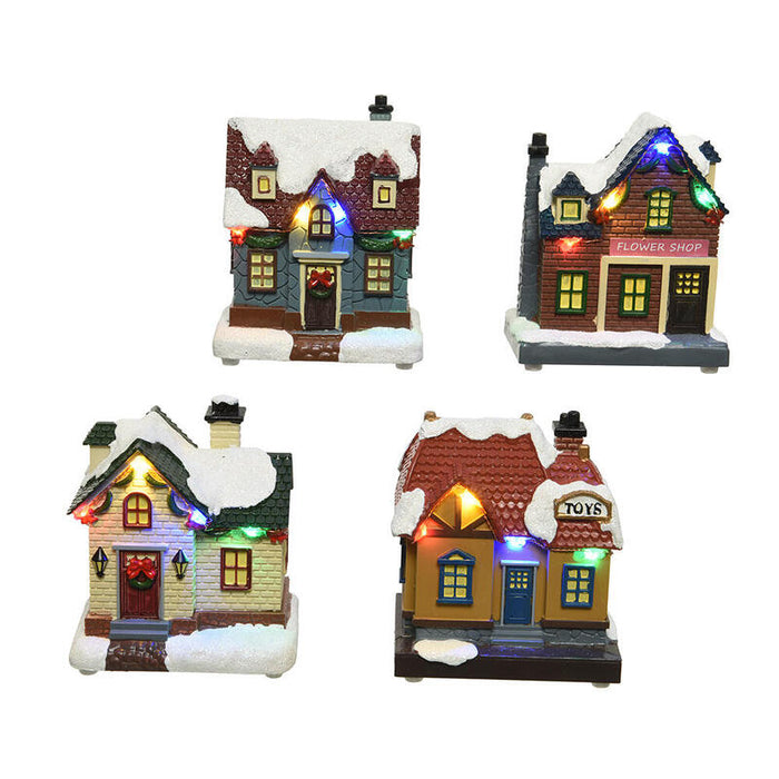 Pack De 2 Unidades - Micro Casita Con Led, Luz Fija Multicolor, 8,5x5,5x10cm. Lumineo