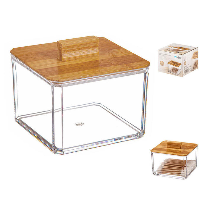 Pack De 2 Unidades - Organizador Para Cosmeticos Cuadrado Con Tapa De Bambu 8 Cm