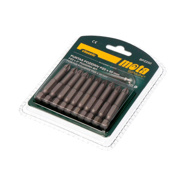 Pack De 2 Unidades - Pack 10 Puntas Bit Pz2 X 50mm 1/4" Acero Bpz250 Mota