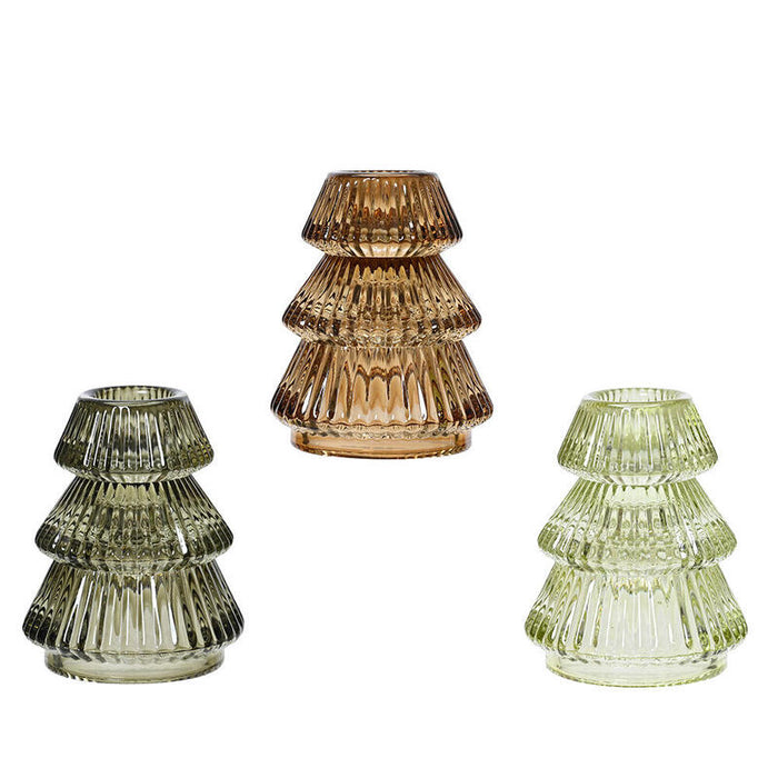 Pack De 2 Unidades - Portavela Cristal En Forma De Arbol De Navidad, 3 Modelos, Ø6,5x8cm. Basics