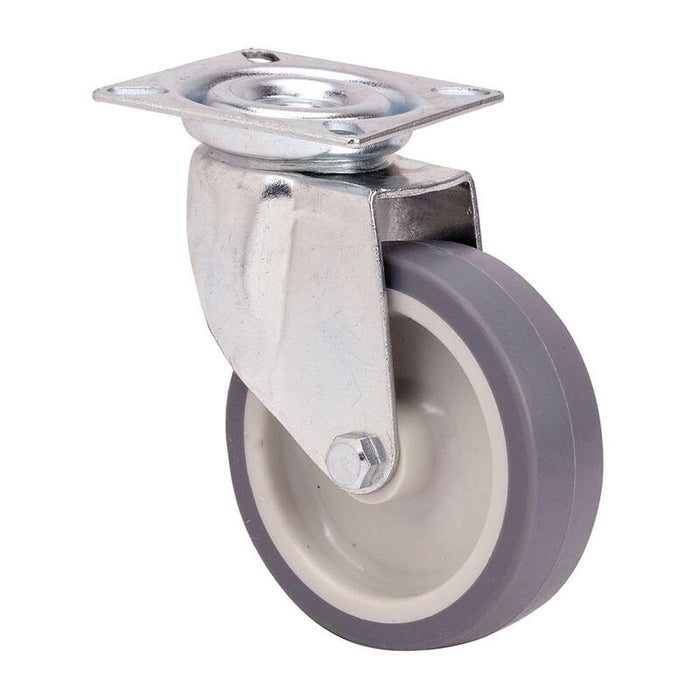 Pack De 2 Unidades - Rueda Giratoria De Goma Con Placa Y Eje Liso, Color Gris, Carga Máx. 40 Kg. Ø 5 Cm