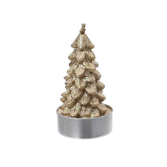 Pack De 2 Unidades - Vela De Cera En Forma De Pino Dorada Con Brillantina, 9,2x9,2cm.