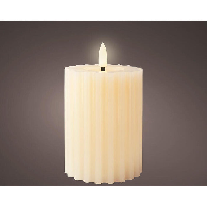Pack De 2 Unidades - Vela De Cera Led Color Beig, Superficie Con Relieve, Ø7,5x12,3cm. Lumineo