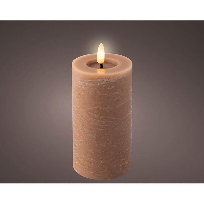 Pack De 2 Unidades - Vela De Cera Led Color Marrón Con Lineas De Marmol, Ø7x15cm. Lumineo