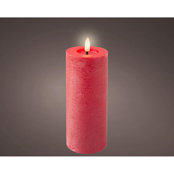 Pack De 2 Unidades - Vela De Cera Led Color Rojo, Superficie Rústica Ø7x19cm.