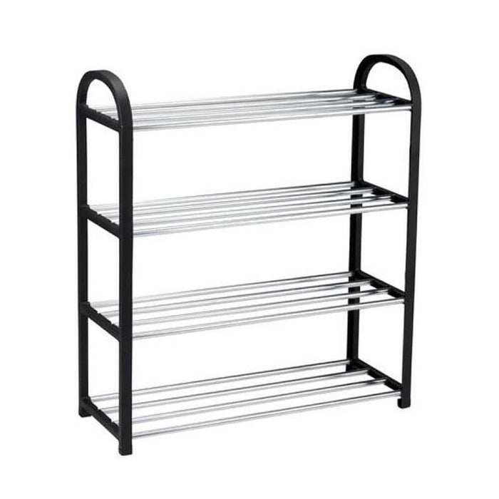 Pack De 2 Unidades - Zapatero De 4 Baldas, Negro Y Aluminio, 50 X 18.5 X 57 Cm