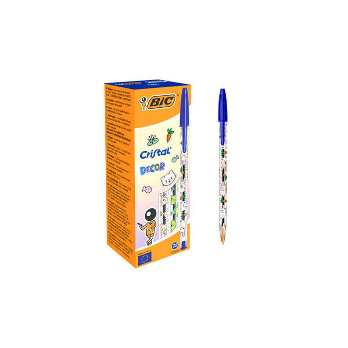 Pack De 20 Unidades Bic Cristal Decor Kawaii Boligrafo De Bola - Cuerpo Transparente Con Decoracion Kawaii - Punta