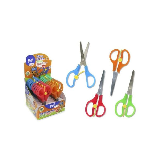 Pack De 20 Unidades Bismark Bat Tijera Escolar 13cm Con Freno - Mangos En Plastico - Punta Roma - 4 Colores Surtidos